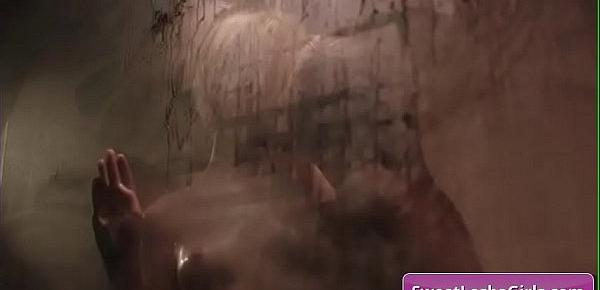  Sexy lesbian hotties Chloe Cherry, Serene Siren make out in the shower and lick each others wet juicy pussies